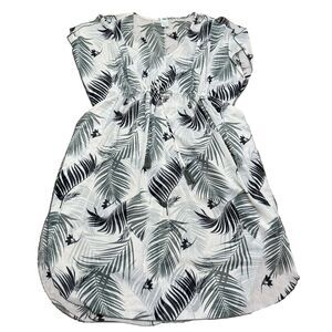 Kona Sol Women’s Green Leaf Sheer Chiffon Kimono Swim Cover Up Top Size M Medium